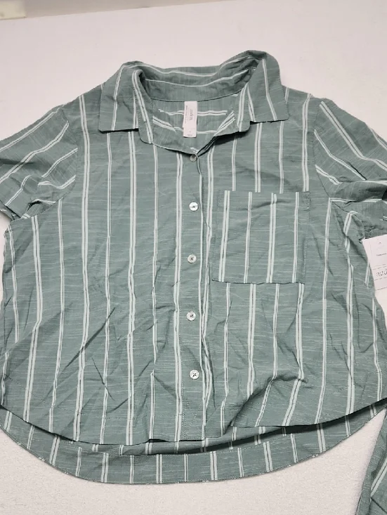 Auden-Green Striped Pajama Set - Short Sleeve Top & Pants Size S - Picture 2 of 6